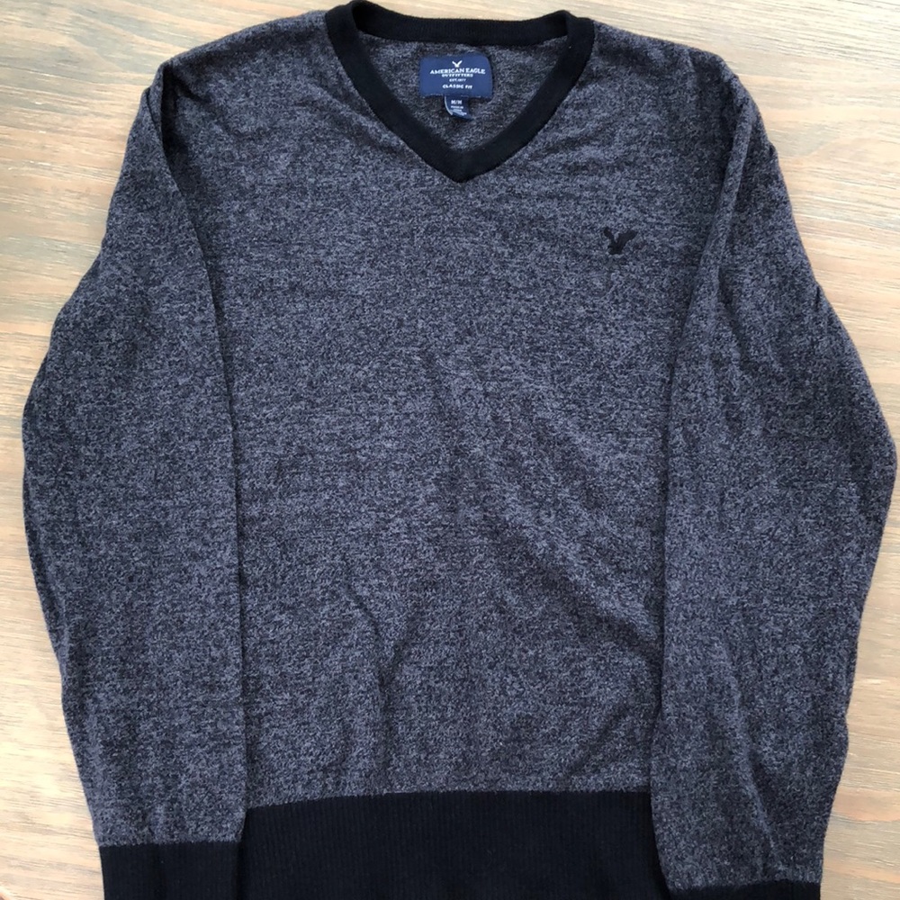 Grey American Eagle V-Neck Sweater